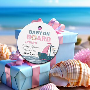 Pink Nautical Baby on Board Baby Shower Favour Tags