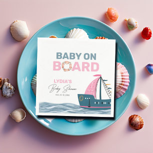 Pink Nautical Baby on Board Baby Shower Napkin