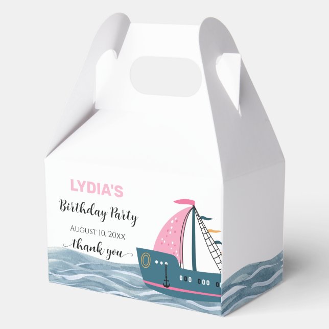 Pink Nautical Baby on Board Birthday Party Favor Box (Front)