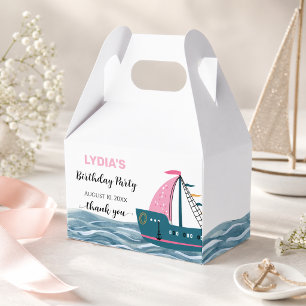 Pink Nautical Baby on Board Birthday Party Favor Box