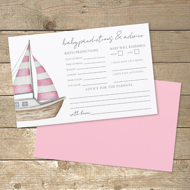 Pink Nautical Baby Shower Advice Predictions Card (Pink Nautical Baby Shower Advice Predictions Card)