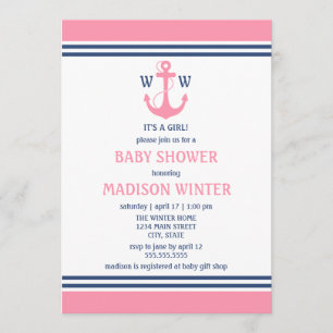 Pink Nautical Baby Shower Invitations