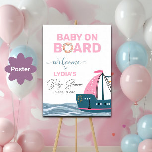 Pink Nautical Baby Shower Welcome Poster