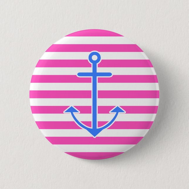 Pink Nautical Blue Anchor 2 Inch Round Button (Front)