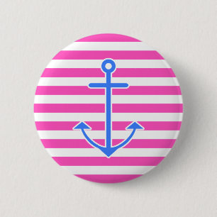 Pink Nautical Blue Anchor 2 Inch Round Button