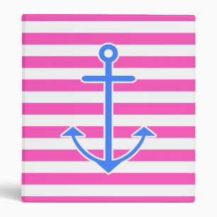Pink Nautical Blue Anchor Binder