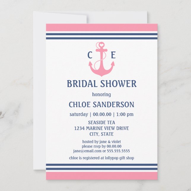 Pink Nautical Bridal Shower Invitations (Front)