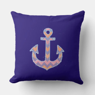 pink nautical chevron anchor throw pillow