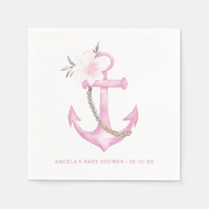 Pink Nautical Floral Anchor Baby Shower Napkin