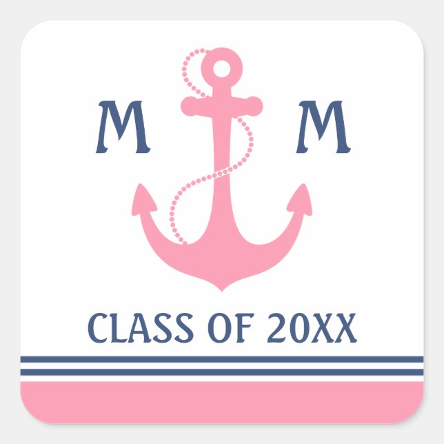 Pink Nautical Graduation Square Sticker (Front)