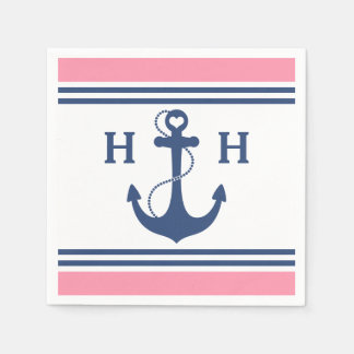 Pink Nautical Heart Anchor Napkin