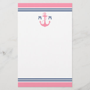 Pink Nautical Heart Anchor Stationery