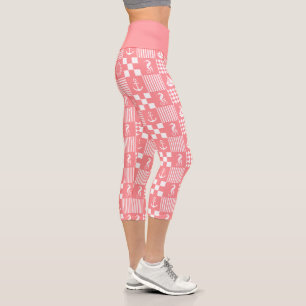 Pink Nautical Patchwork Pattern Capri Leggings