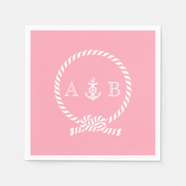 Pink Nautical Rope and Anchor Monogrammed Napkin (Front)
