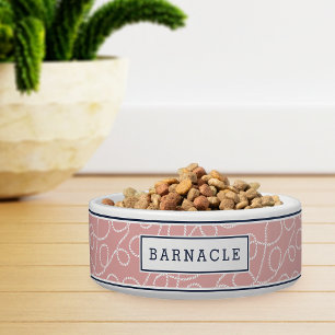 Pink Nautical Rope Pattern Personalized Bowl