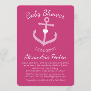 Pink Nautical themed Baby Shower Invitation