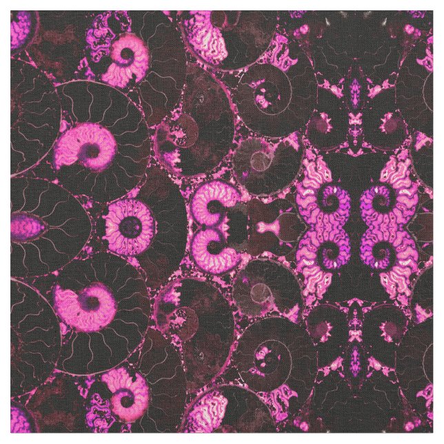 Pink Nautilus abstract fossil shell pattern  Fabric (Close Up)