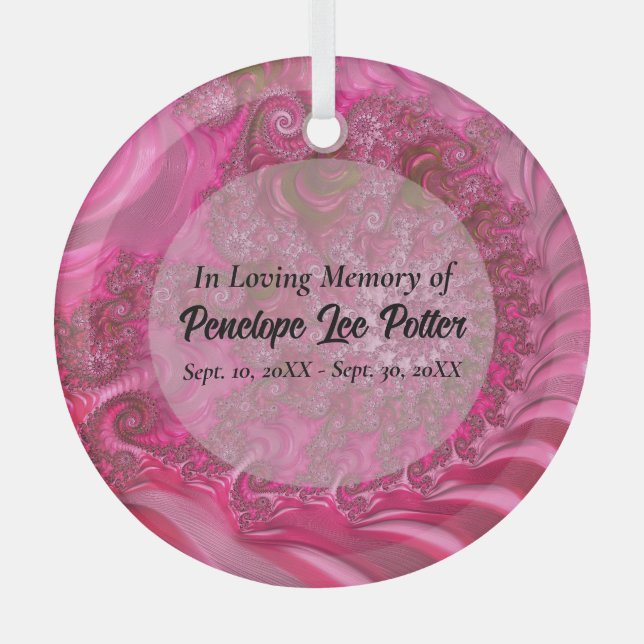 Pink Nautilus Fractal Memorial Keepsake Suncatcher Glass Ornament (Front)