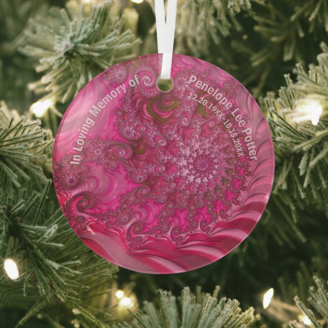 Pink Nautilus Fractal Memorial Suncatcher Glass Ornament (Insitu)