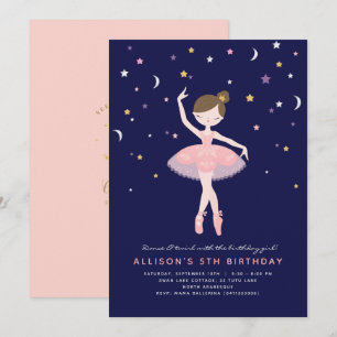 Pink & Navy Ballerina Birthday Invitation
