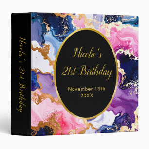 Pink, Navy Blue and Gold Ink Birthday Party Binder