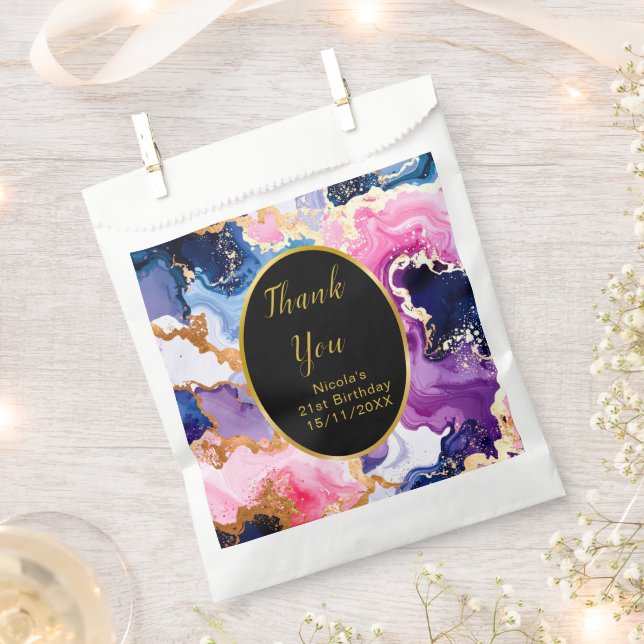 Pink, Navy Blue and Gold Ink Birthday Party Favour Bag (Clipped)
