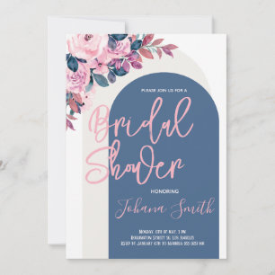 Pink Navy Blue Arch Floral Bridal Shower Invitation