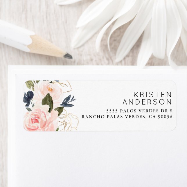 Pink Navy Blue Floral Aquarelle Or Phuile (En situation)