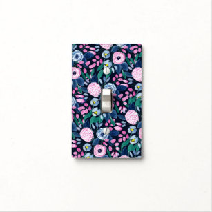 Pink Navy Blue Floral Bouquet Watercolor Pattern Light Switch Cover