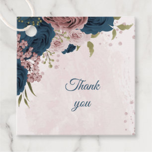 pink navy blue flowers botanical wedding favour tags