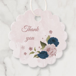 pink navy blue flowers botanical wedding favour tags
