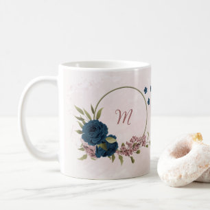 pink navy blue flowers coffee mug