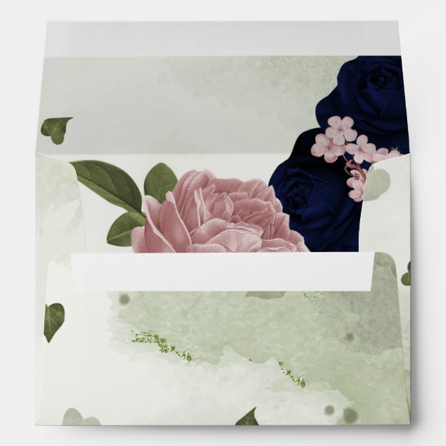 pink & navy blue flowers green  envelope (Back (Bottom))