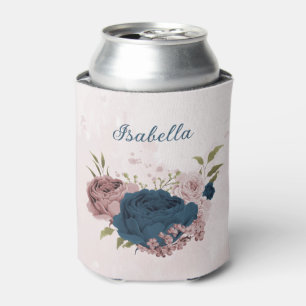 pink navy blue flowers wedding can cooler