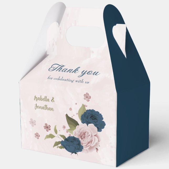 pink navy blue flowers wedding  favor box (Front)