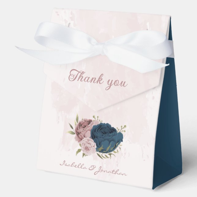 pink navy blue flowers wedding  favor box (Front)