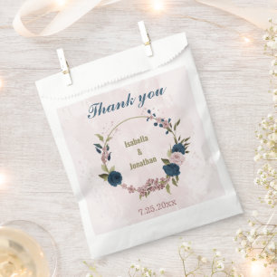 pink navy blue flowers wedding  favour bag