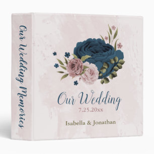 pink navy blue flowers wedding photo album binder