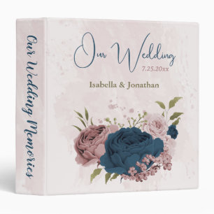 pink navy blue flowers wedding photo album binder