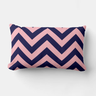 Pink, Navy Blue Large Chevron ZigZag Pattern Lumbar Pillow