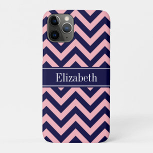 Pink, Navy Blue LG Chevron Navy Name Monogram iPhone 11 Pro Case
