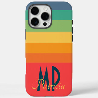 Pink Navy Blue & mint green vibrant retro monogram iPhone 16 Pro Max Case