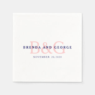 Pink Navy Blue Monogram Wedding Paper Napkins
