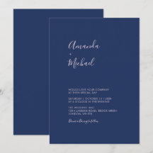 Pink & Navy Blue Simple Minimal Wedding Invitation