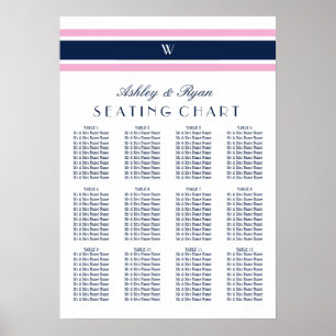 Pink & Navy Blue Twelve Table Seating Chart