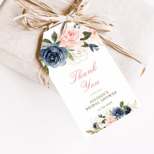 Pink & navy blue watercolor floral bridal shower gift tags