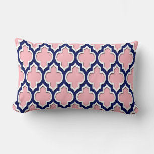 Pink, Navy Blue White Moroccan Quatrefoil #4DS Lumbar Pillow