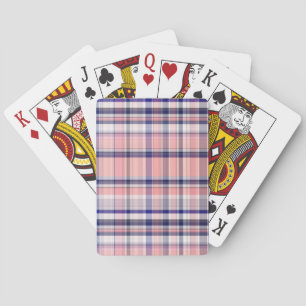 Pink Navy Blue White Preppy Madras Plaid Playing Cards