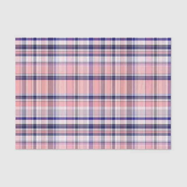 Pink Navy Blue White Preppy Madras Plaid Tissue Paper (Front)