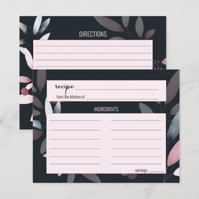 Pink Navy Elegant Soft Floral Wedding Recipe Card (Front/Back)